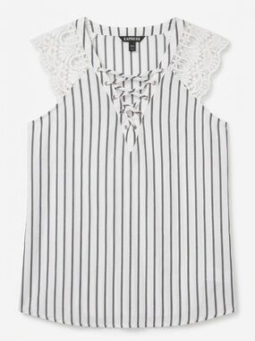 Express White Lace-Trim Striped Lace-Up Camisole